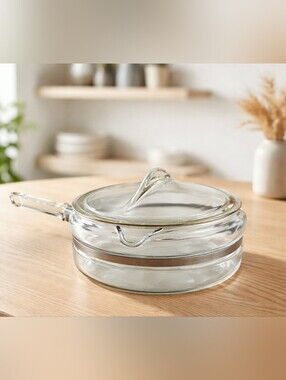 Vtg Pyrex Glass Flameware Sauce Pan Pot W/ Locking Lid Handle 6323-B ECU!!